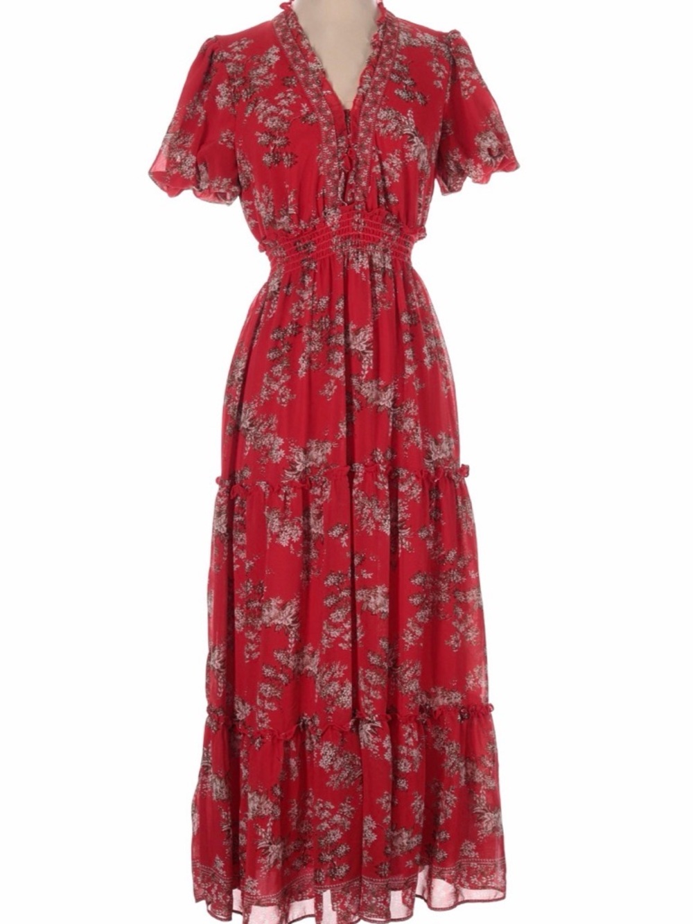 Red Floral Tiered Maxi Dress - Women